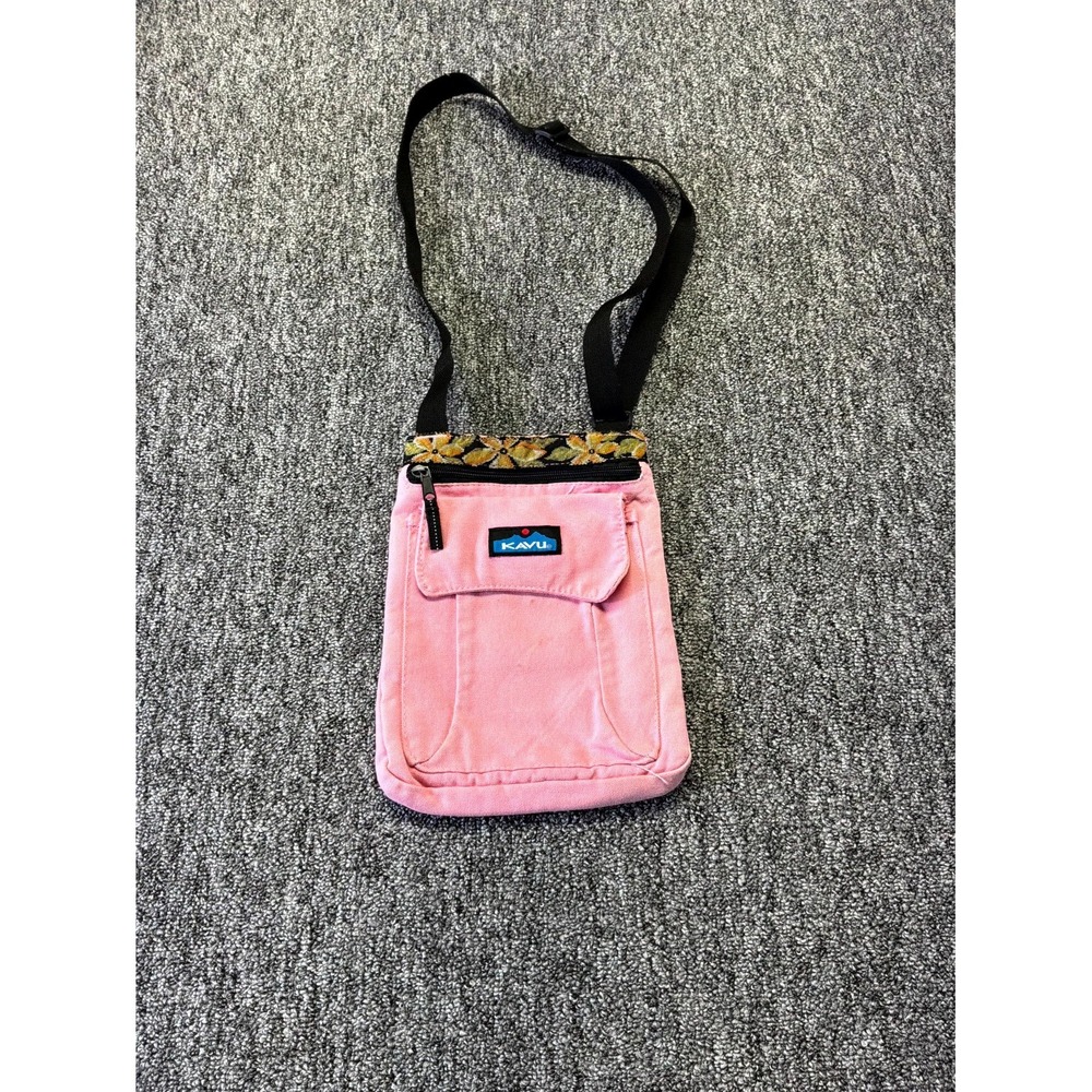 Kavu Keeper Crossbody Bag Pink Canvas Adjustable Strap Front Flap Zip Pocket
